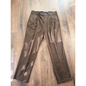 Roundtree & Yorke Mens Brown Pleated Classic Fit Pants 38x34 Inno-Flex Waistband
